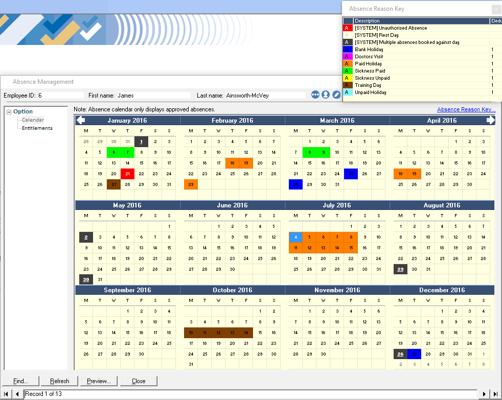 Absence Calendar With Key